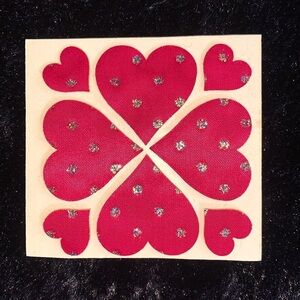 VINTAGE 80's Puffy Fabric Fabric Stickers With Glitter Hearts June Kessler